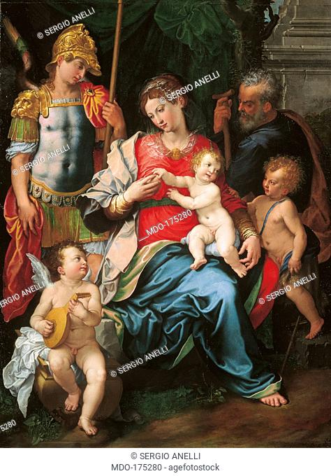 Madonna with Child and Sts Michael the Archangel, Joseph and Young St John, by Girolamo Siciolante known as Sermoneta, 1545, 16th Century, oil on panel