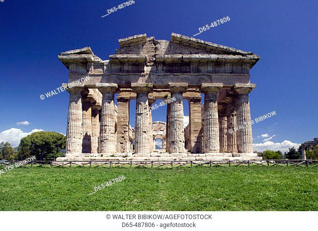 Site of Ancient Greek Ruins.Tempio di Nettuno (Temple of Neptune) mid-Vth century BC Doric Temple. Paestum. Campania. Italy