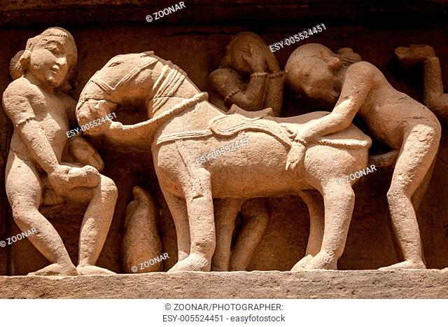 Famous erotic stone carving bas relieves