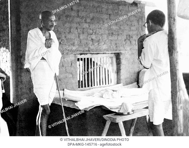 Mahatma Gandhi talking with J C Kumarappa at Sevagram Ashram , 1940 NO MR