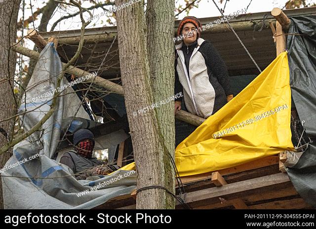12 November 2020, Hessen, Niederklein: The environmental activist Carola Rackete has retreated into a tree house and is waiting for the police to evict her