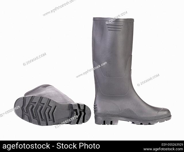 High rubber boots black color. Isolated on a white background