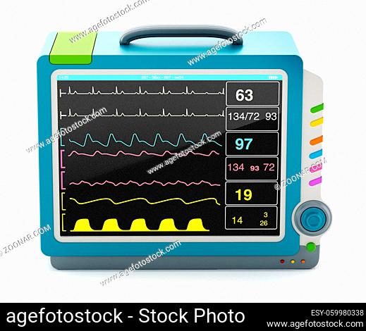 Medical monitor showing vital health information isolated on white background. 3D illustration