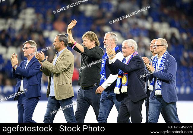 Eurofighter Team from 1997. The heroes of the Schalke UEFA Cup winning team, including left to right nb Martin MAX, Youri MULDER, Johan DE KOCK, Dr