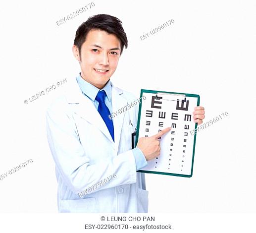 Opticain doctor with eye chart