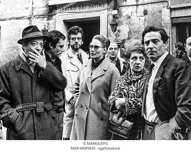 carlo d'angelo, gian maria volontè, giulio bosetti, elena zareschi, andreina pagnani, raf vallone, sciopero attori, roma, 16 febbraio 1968