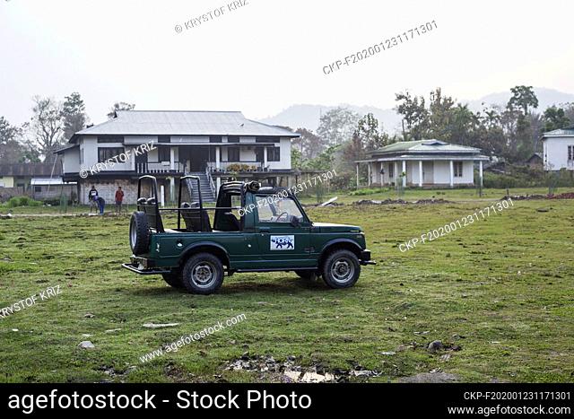 Jeep in the Kaziranga National Park, Assam, India on 9 March, 2019. Kaziranga National Park in Assam in the northeast of India is a reserve of tigers and the...
