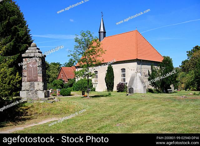 30 July 2020, Brandenburg, Märkisch Luch/Ot Barnewitz: The Protestant church is the oldest building in the village and was built in the 13th century from field...