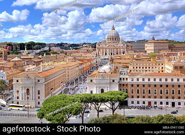 Via della Conciliazione St. Peter's Basilica and Vatican Palace in, Vatican, Rome, Lazio, Italy