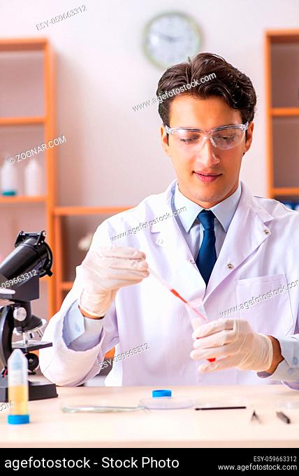Young handsome biochemist working in the lab