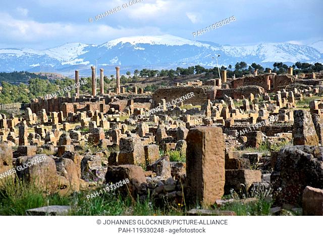 Roman ruins as Unesco World Heritage Site on 30.03.2019 in Timgad - Algeria. | usage worldwide. - Timgad/Batna/Algeria