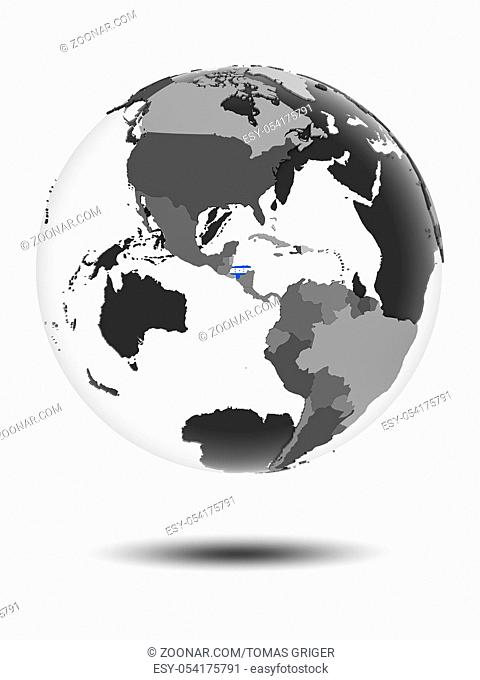 Honduras with flag on globe with shadow isolated on white background. 3D illustration