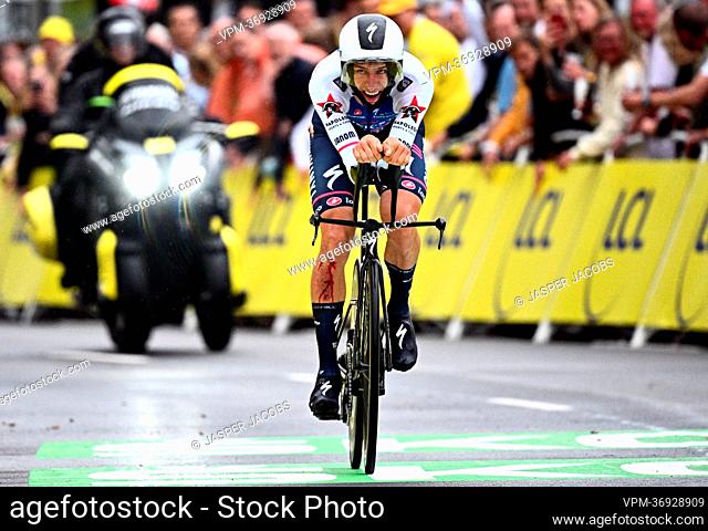 Danish Mikkel Frolich Honore of Quick-Step Alpha Vinyl pictured in action during the first stage of the Tour de France cycling race