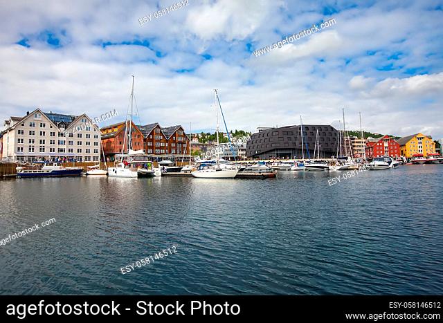 View of a marina in Tromso, North Norway. Tromso is considered the northernmost city in the world with a population above 50, 000