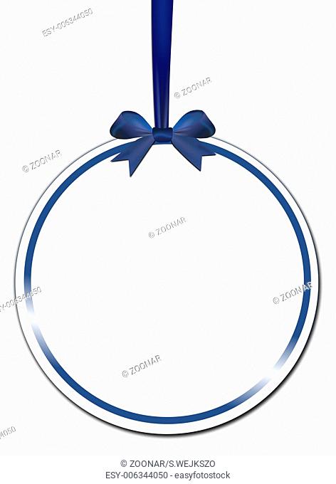 Decorative round with blue bow on a white backgrou