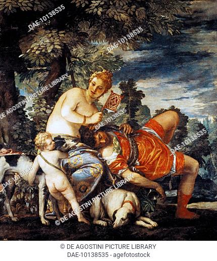 Venus and Adonis, 1582, painting by Paolo Veronese (1528-1588), oil on canvas, 212x191 cm.  Madrid, Museo Del Prado