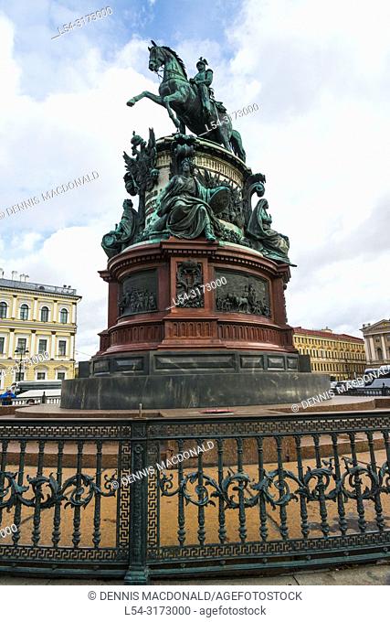 Monument of Csar Nicholas I in front of the St. saint Isaacs Cathedral St. Petersburg, Russian Sankt Peterburg, formerly (1914â