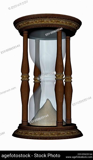 Wooden hourglass isolated in white background - 3D render