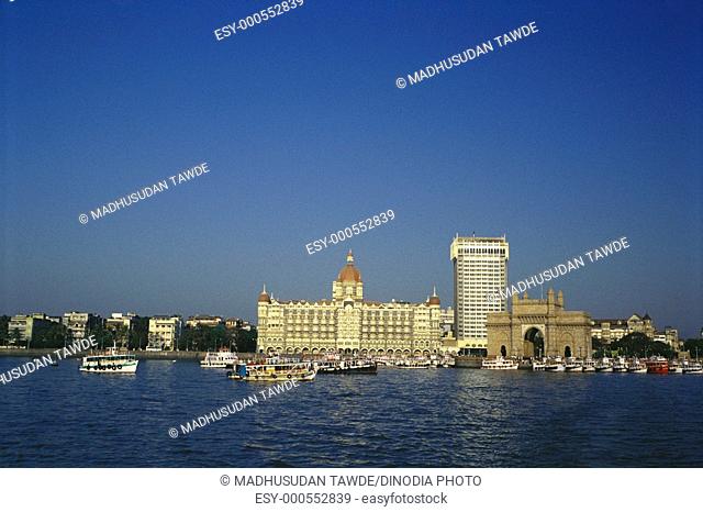 Skyline , Taj Mahal hotel , Gateway of India , Bombay Mumbai , Maharashtra , India