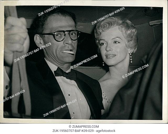 Jul. 07, 1956 - Marilyn Monroe At Party. Photo shows Marilyn Monroe and her husband, Arthur Miller, seen last night when they arrived at the Sunningdale