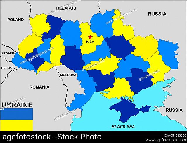 big size political map of ukraine with flag