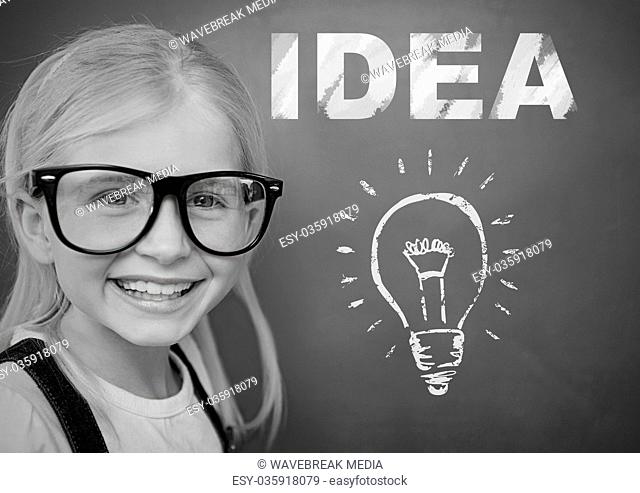 Girl with idea text and light bulb