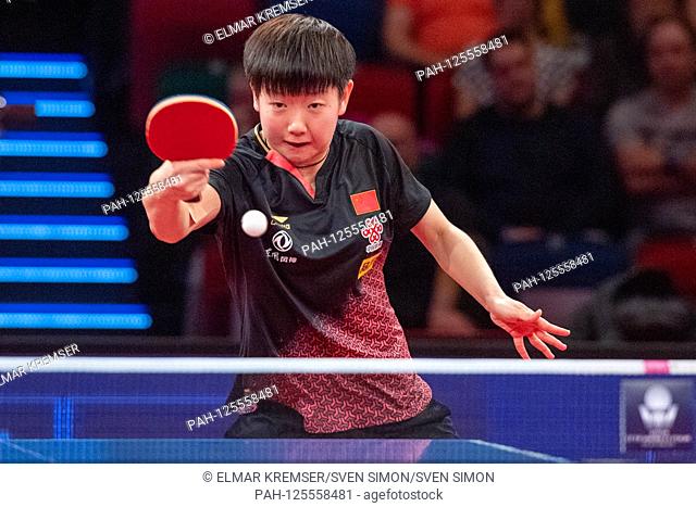 Yingsha SUN (CHN) with Ball, Single Action with Ball, Action, Half Figure, Half Figure, Women's Singles Single, Table Tennis, German Open 2019, in Bremen on 13