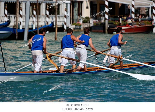 rowers in gondolina, Venice historical regatta procession