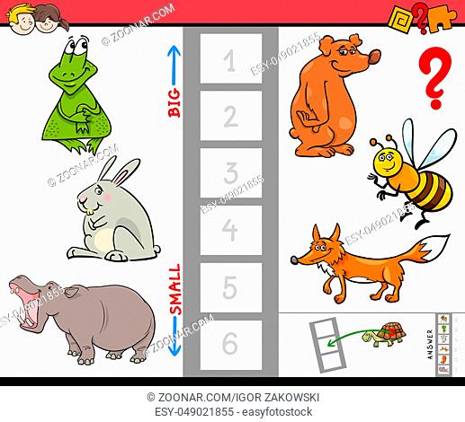 Cartoon Illustration of Educational Activity Game of Finding the Biggest and the Smallest Animal