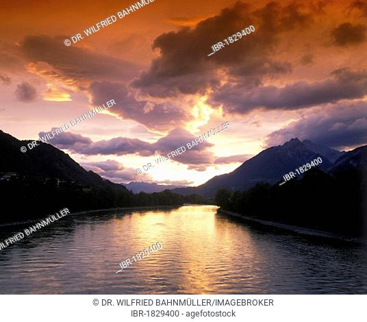 Evening light, Inn River, Schwaz, Tyrol, Austria, Europe