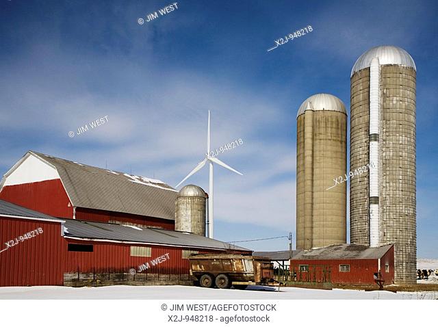 Ubly, Michigan - A wind turbine on a farm in the Noble Thumb Windpark, owned by John Deere Wind Energy  The wind farm uses 46 wind turbines to generate 69...
