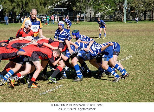 school boys rugby union game, newport, sydney, australia