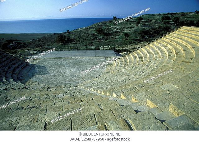 The Roman ruins with the amphitheatre of Kurion with Episkopi in sueden of the island Cyprus in the Mediterranean Sea in Europe