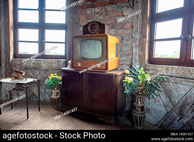 Old television, TV set, Leitzkau Castle, Saxony-Anhalt, Germany