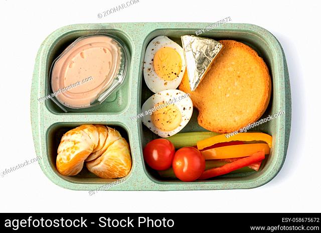 Lunch box with delicious food isolated on a white background