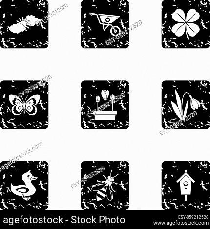 Garden icons set. Grunge illustration of 9 garden vector icons for web