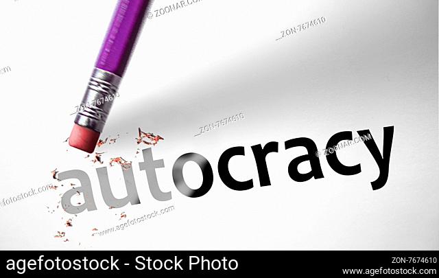 Eraser deleting the word Autocracy
