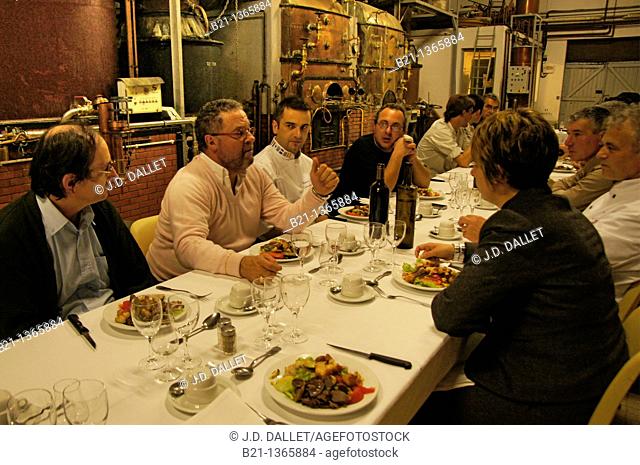 Meal at the Samalens armagnac estate distillery, at Laujusan, Gers, Midi-Pyrenees, France