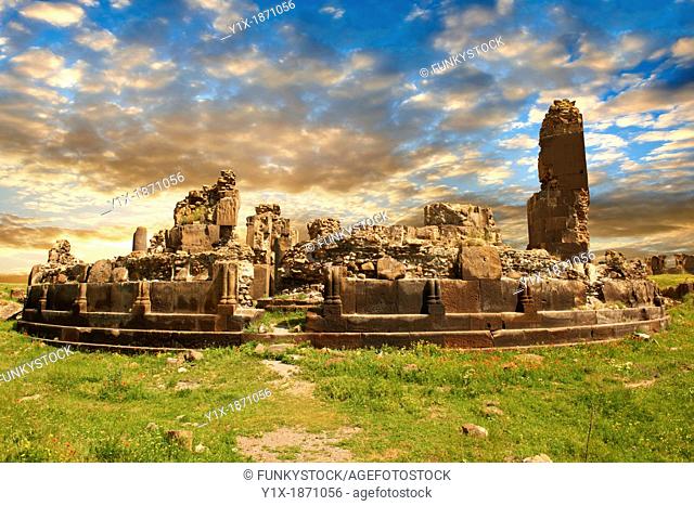 King Gagik's church of St Gregory, constructed between the years 1001 and 1005, Ani archaelogical site on the Ancient Silk Road , Kars , Anatolia, Turkey