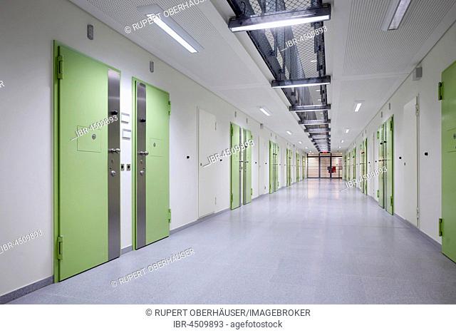 Corridor with doors, jail, Düsseldorf prison, North Rhine-Westphalia, Germany