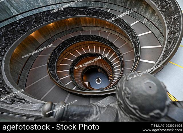 The staircase designed by Giuseppe Momo in 1932 inspired by the original staircase designed by the Renaissance architect Donato Bramante