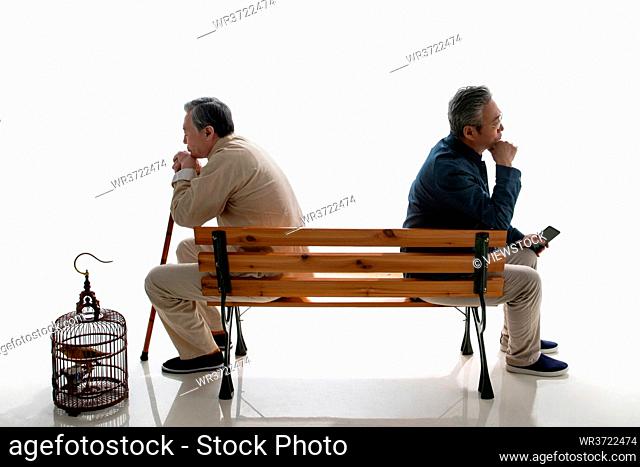 Sitting on a bench in the elderly
