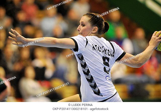 Katerina Keclikova of Czech Republic in action during the Czech Republic vs Lithuania women's Handball World Championship qualifier in Olomouc, Czech Republic