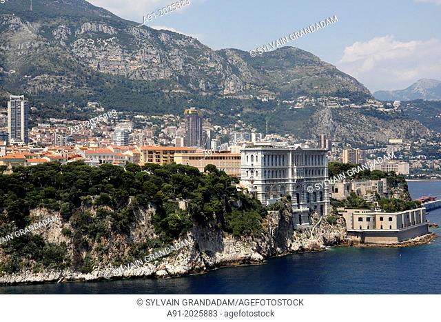 Europe, Principality of Monaco, helicopter flight from Nice airport to Monaco, aerial view on the the Monaco city