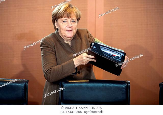 German Chancellor Angela Merkel arrives to the federal cabinet meeting in the Federal Chancellery in Berlin,  Germany, 09 December 2015