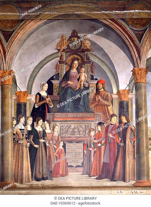 Madonna and Child with Angels, by Lorenzo Costa (ca 1537-1583). Bentivoglio chapel in the Church of San Giacomo Maggiore, Bologna