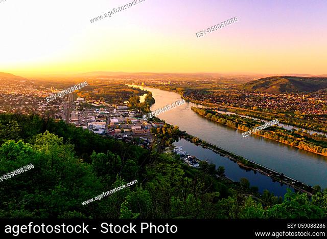 Beautiful sunset over Vienna capital of Austria from the leopoldsberg