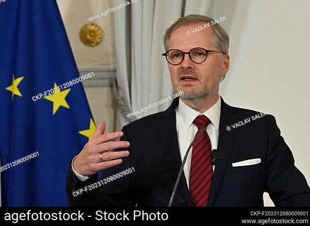 Czech Prime Minister Petr Fiala speaks during the press conference after the talks with Austrian Chancellor Karl Nehammer