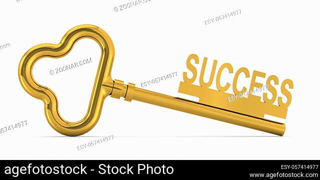 Success word with golden key, 3d rendering