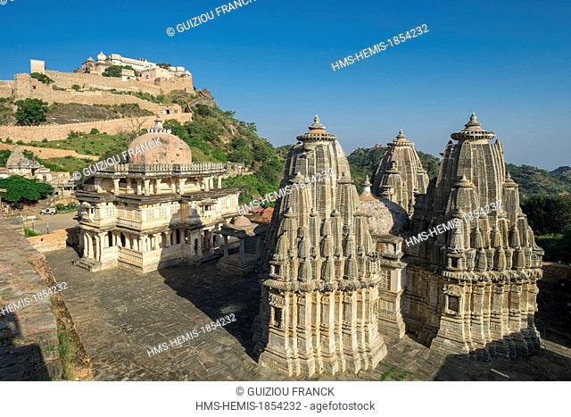 India, Rajasthan State, Kumbalgarh Fort in the Aravalli Range, built in the 15th century, temple inside the fort
